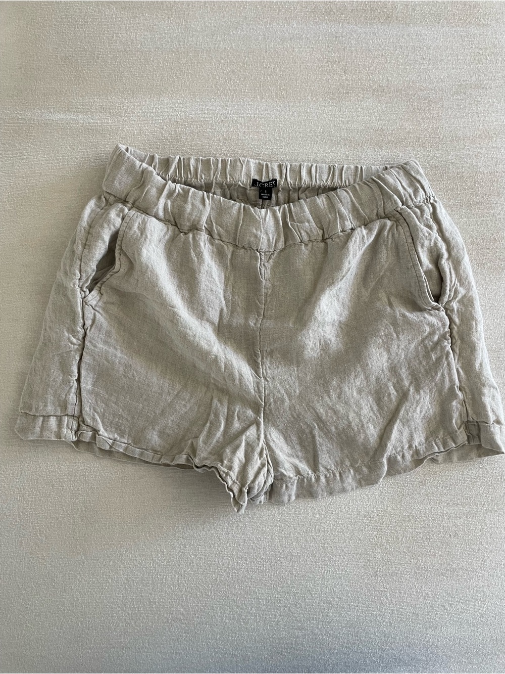 J. Crew Light Beige 100% Linen Elastic Shorts
